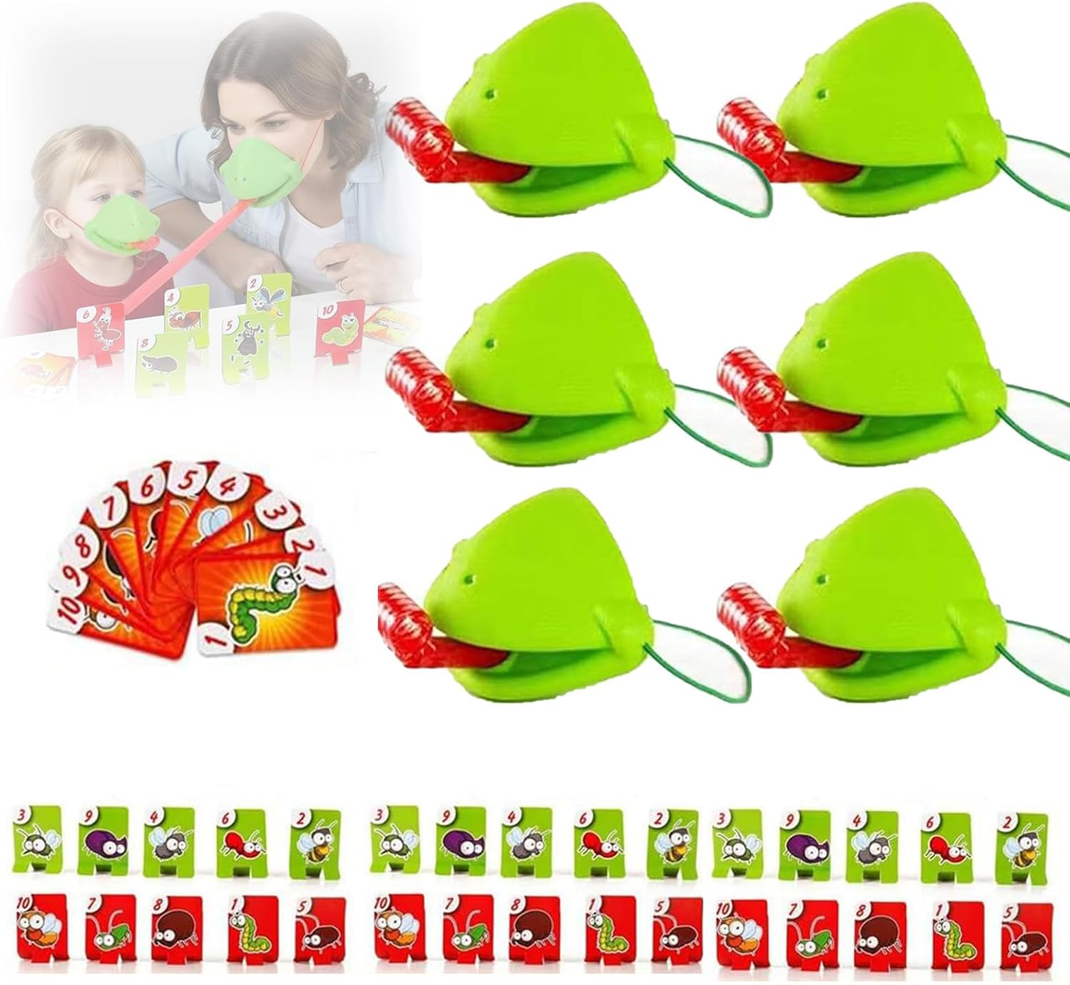 Party Games Gender Reveal - 6-set kameleon tongschietspel, kikkertongspel met mondmasker